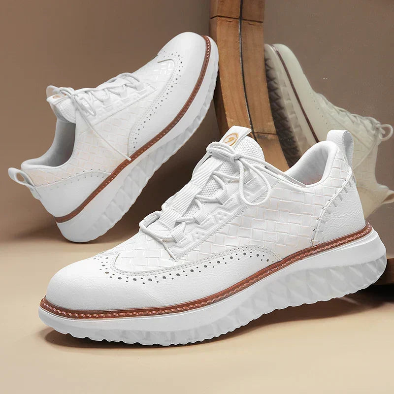Stylish Leather Sneaker for Women with Lace Up Brogue Wingtip Perforated Chunky Sole Casual Style