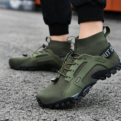 Comfortable Knit Mesh Fashion Sneaker for Women with Sock Style Collar Bungee Lace Rugged Lug Sole Outdoor Style
