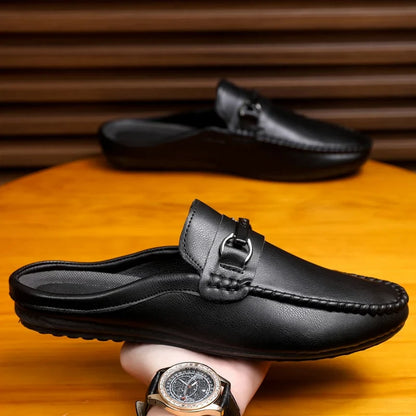 Effortless Leather Mule Loafer for Women with Buckle Strap Backless Slip On Casual Style