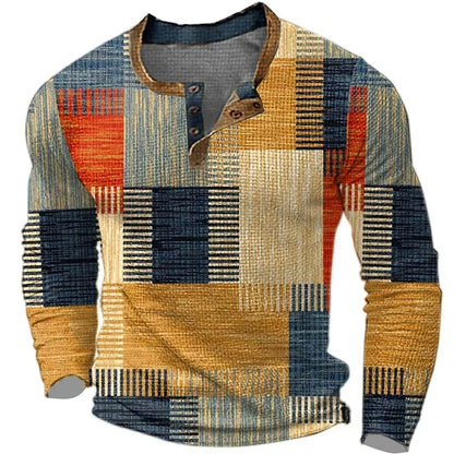 Comfortable Patchwork Henley Shirt for Women with Button Placket Long Sleeve Relaxed Casual Style
