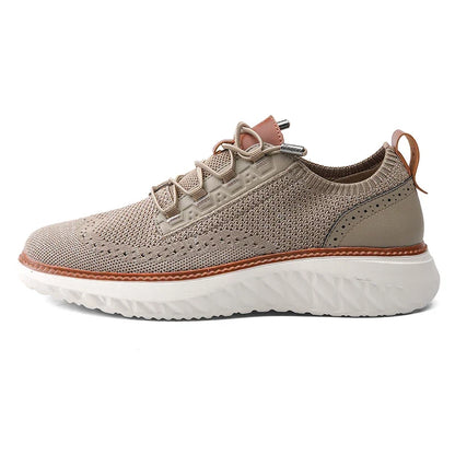 Effortless Knit Mesh Sneaker for Women with Lace Up Perforated Leather Trim Cushioned Style