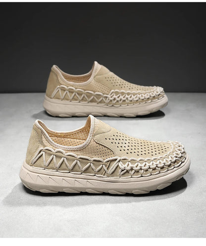 Comfortable Woven Suede Slip-On Sneaker for Women with Round Toe Chunky Platform Casual Style