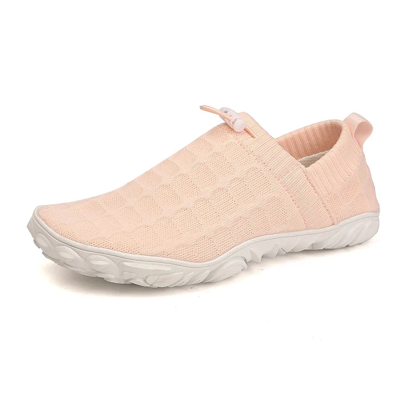 Stylish Knit Sneaker for Women with Drawstring Closure Lugged Rubber Sole Slip On Style