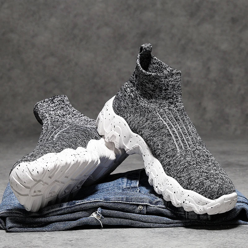 Comfortable Knit Sock Sneakers for Women with Slip On High Top Chunky Sole Style