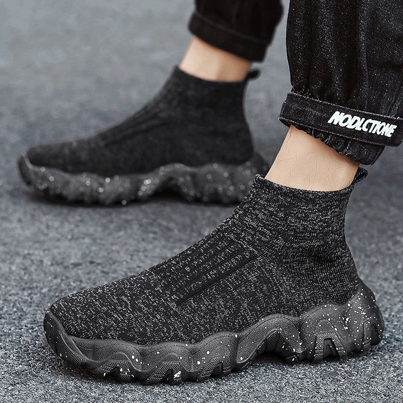 Comfortable Knit Sock Sneakers for Women with Slip On High Top Chunky Sole Style