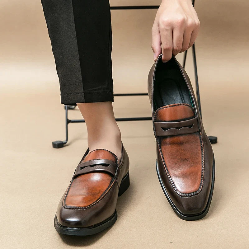 Elegant Faux Leather Loafers for Women with Pointed Toe Slip On Penny Strap Style