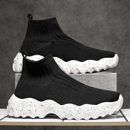 Comfortable Knit Sock Sneakers for Women with Slip On High Top Chunky Sole Style