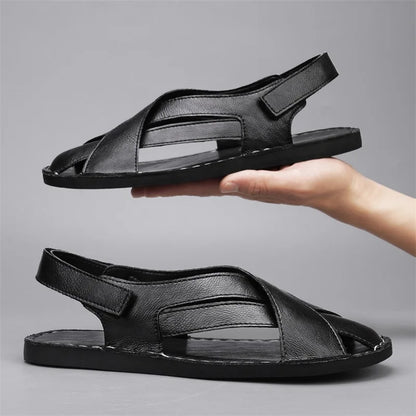 Effortless Leather Sandal for Women with Crisscross Open Toe Adjustable Ankle Strap Casual Style