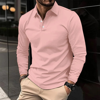 Effortless Pique Polo Shirt for Women with Collar Long Sleeve Button Placket Ribbed Cuff Casual Style