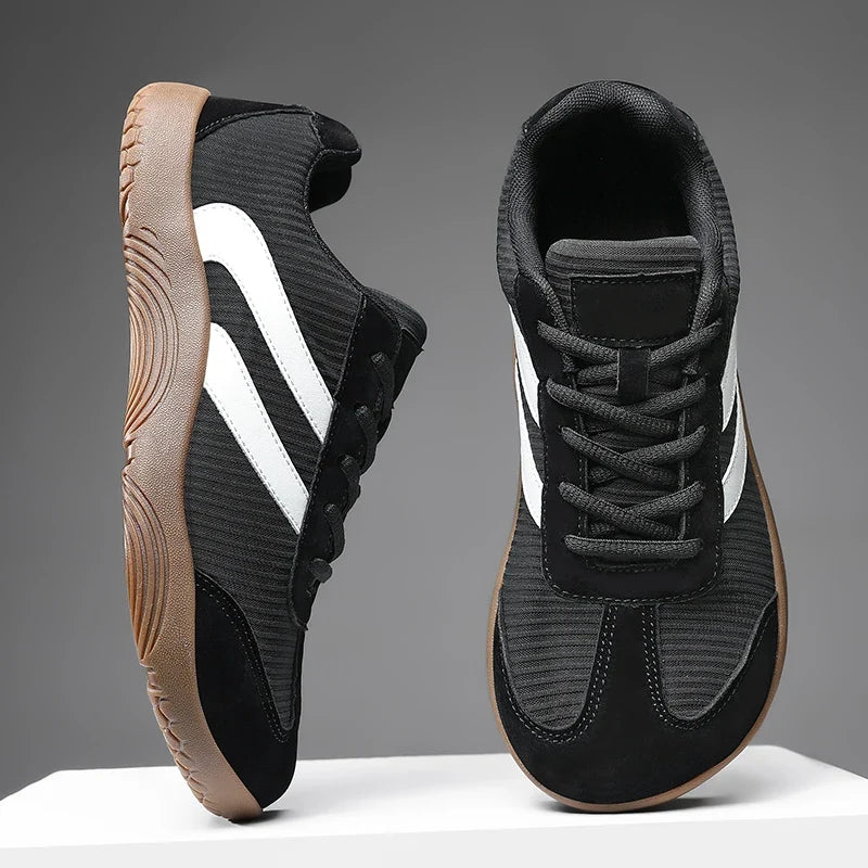 Effortless Striped Panel Sneaker for Women with Lace Up Low Top Gum Sole Casual Style