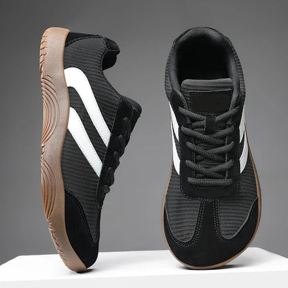 Effortless Striped Panel Sneaker for Women with Lace Up Low Top Gum Sole Casual Style