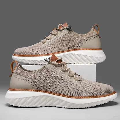 Effortless Knit Mesh Sneaker for Women with Lace Up Perforated Leather Trim Cushioned Style