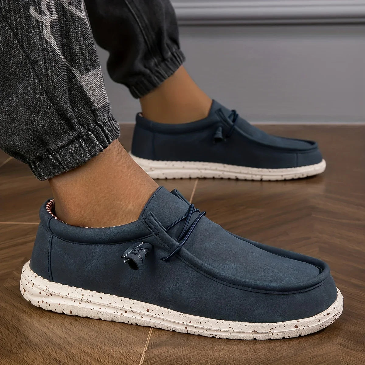 Comfortable Suede Loafer Sneaker for Women with Lace Up Moc Toe Speckled Sole Casual Style
