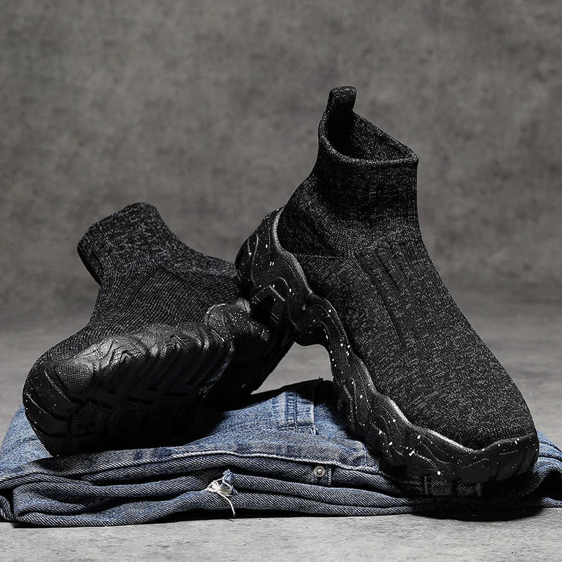 Comfortable Knit Sock Sneakers for Women with Slip On High Top Chunky Sole Style