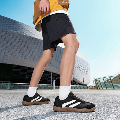 Effortless Striped Panel Sneaker for Women with Lace Up Low Top Gum Sole Casual Style