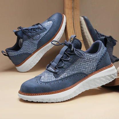 Stylish Leather Sneaker for Women with Lace Up Brogue Wingtip Perforated Chunky Sole Casual Style