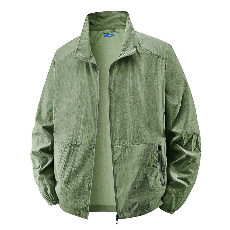Effortless Crinkled Nylon Windbreaker for Women with Stand Collar Long Sleeve Zip Pocket Relaxed Style
