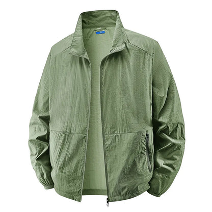 Effortless Crinkled Nylon Windbreaker for Women with Stand Collar Long Sleeve Zip Pocket Relaxed Style