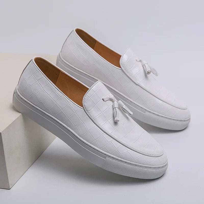 Elegant Crocodile Embossed Tassel Loafers for Women with Slip On Platform Sole Casual Style