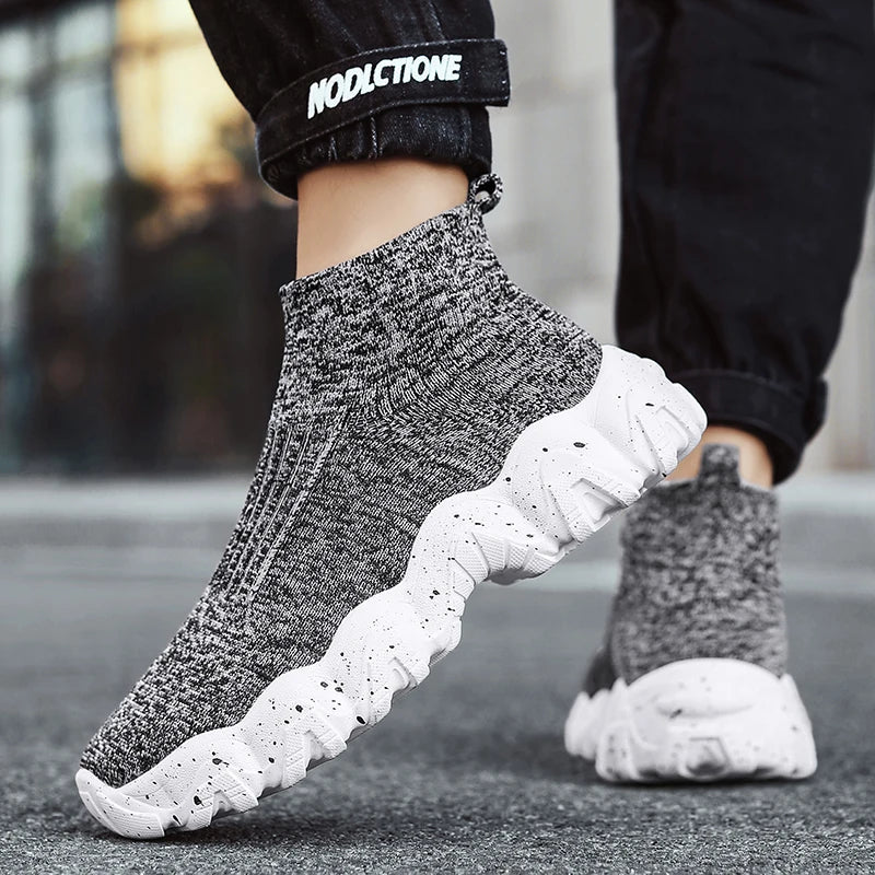 Comfortable Knit Sock Sneakers for Women with Slip On High Top Chunky Sole Style