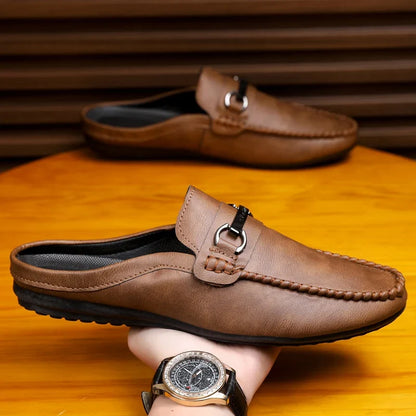 Effortless Leather Mule Loafer for Women with Buckle Strap Backless Slip On Casual Style