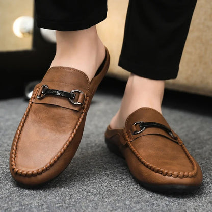 Effortless Leather Mule Loafer for Women with Buckle Strap Backless Slip On Casual Style