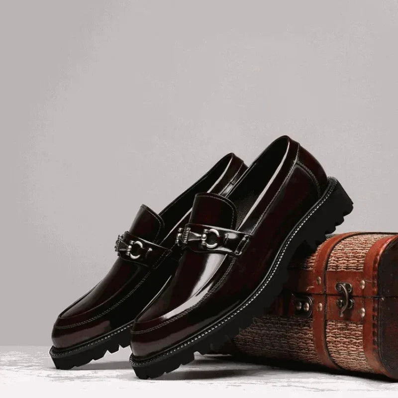 Elegant Patent Leather Loafer for Women with Horsebit Buckle Chunky Lug Sole Casual Style
