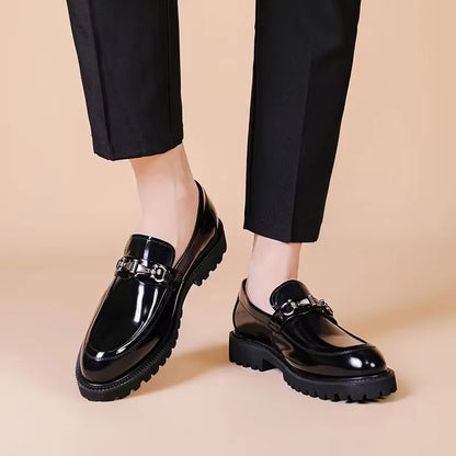 Elegant Patent Leather Loafer for Women with Horsebit Buckle Chunky Lug Sole Casual Style