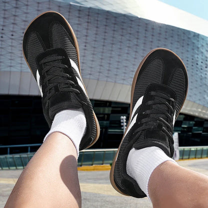 Effortless Striped Panel Sneaker for Women with Lace Up Low Top Gum Sole Casual Style