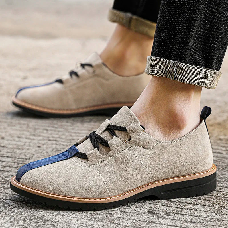 Comfortable Suede Stylish Shoes for Women with Round Toe Lace Up Contrast Panel Casual Style