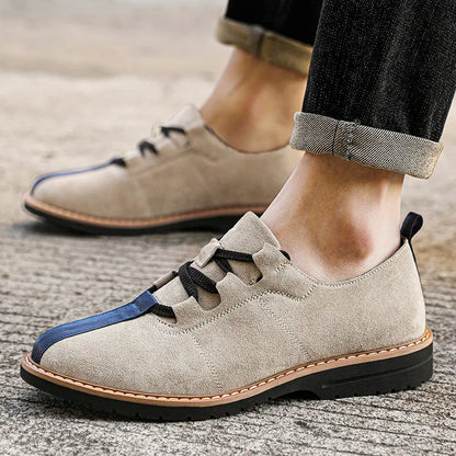 Comfortable Suede Stylish Shoes for Women with Round Toe Lace Up Contrast Panel Casual Style