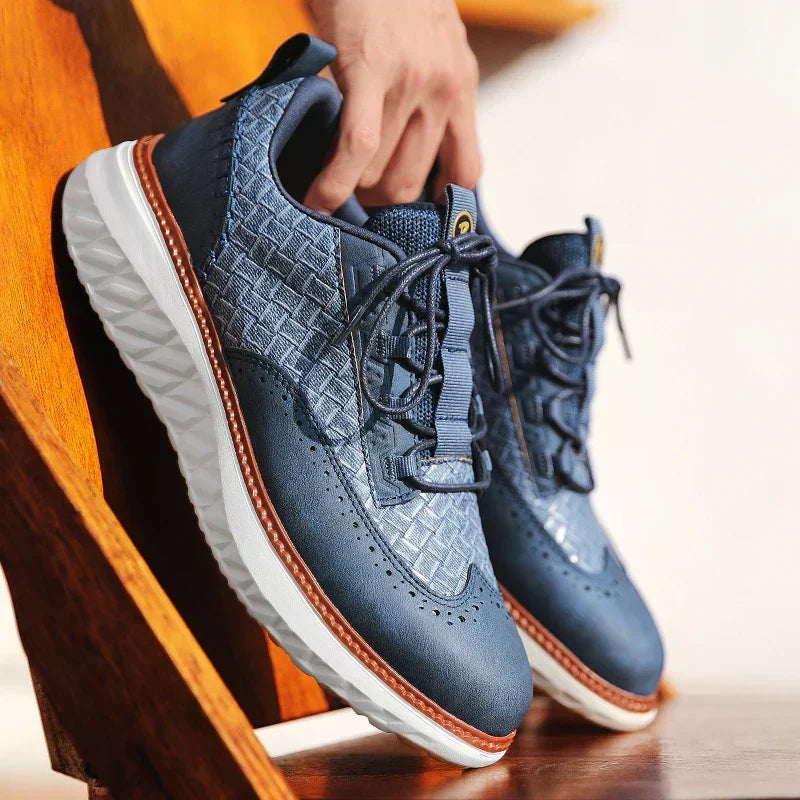Stylish Leather Sneaker for Women with Lace Up Brogue Wingtip Perforated Chunky Sole Casual Style