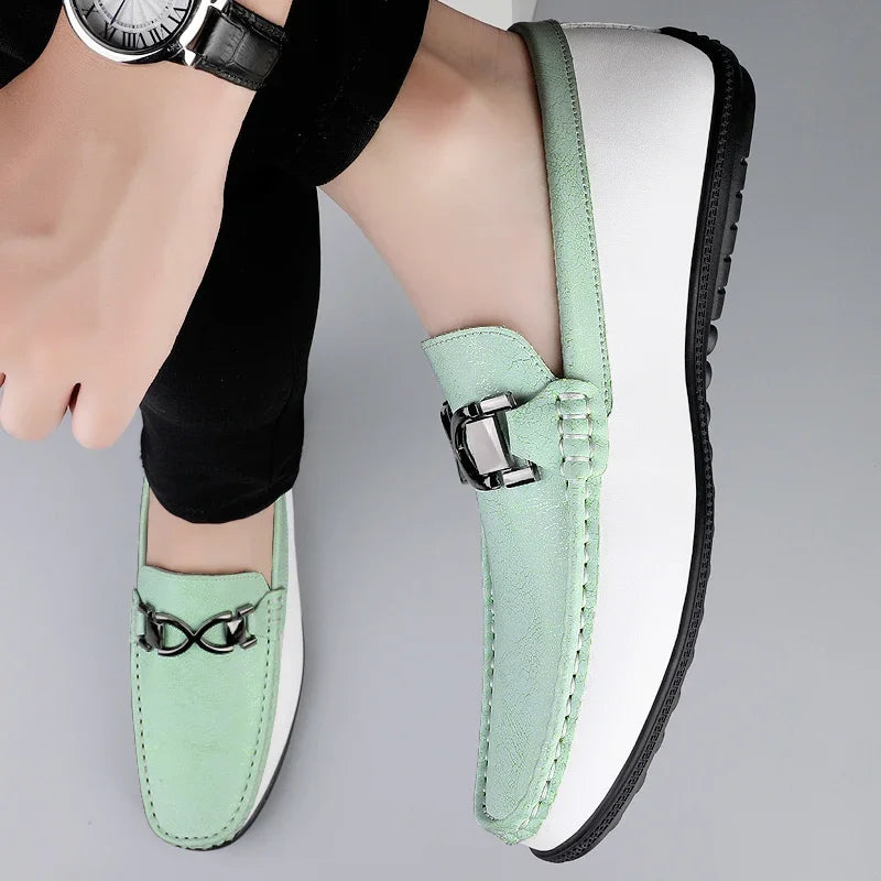 Comfortable Leather Loafer for Women with Metal Buckle Moc Toe Slip On Style