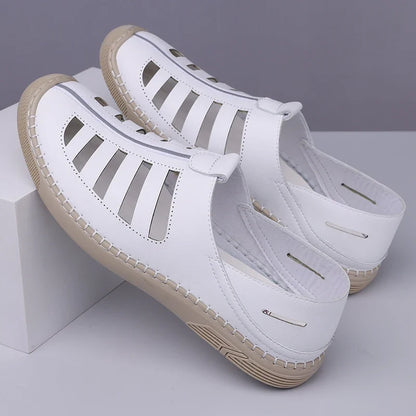 Effortless Leather Fisherman Sandal for Women with Cutout Vamp Slip On Stitched Sole Casual Style