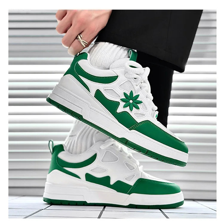 Stylish Mesh Panel Sneakers for Women with Lace Up Front Floral Applique Chunky Platform Style