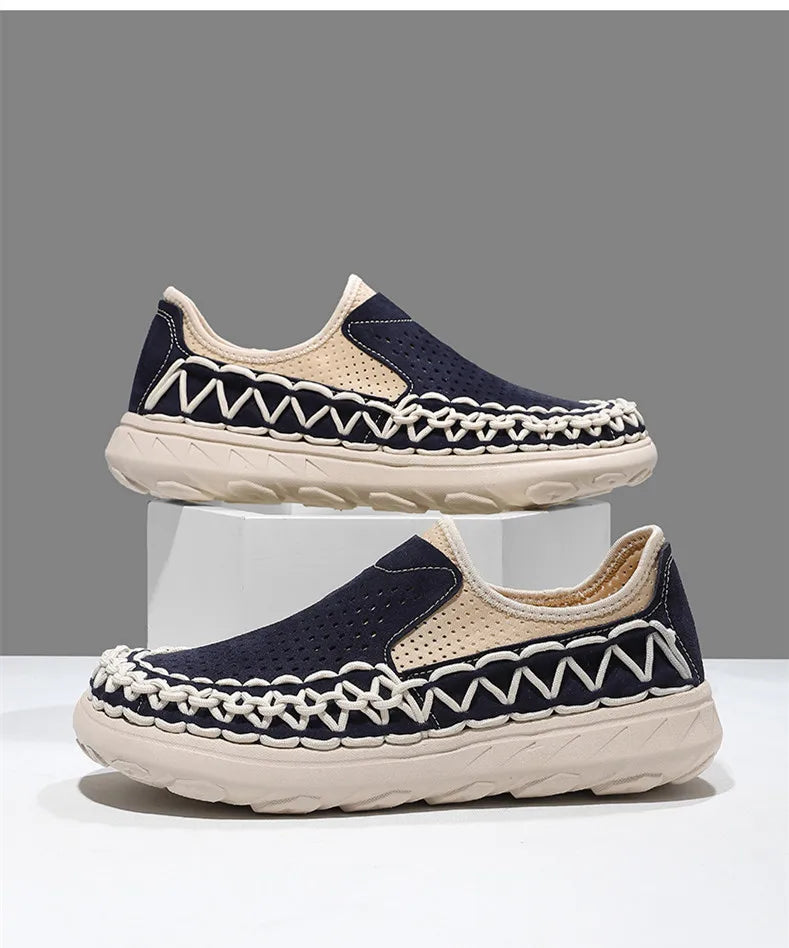 Comfortable Woven Suede Slip-On Sneaker for Women with Round Toe Chunky Platform Casual Style