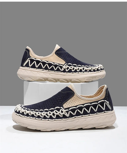 Comfortable Woven Suede Slip-On Sneaker for Women with Round Toe Chunky Platform Casual Style