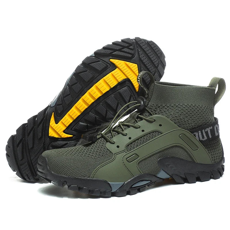 Comfortable Knit Mesh Fashion Sneaker for Women with Sock Style Collar Bungee Lace Rugged Lug Sole Outdoor Style