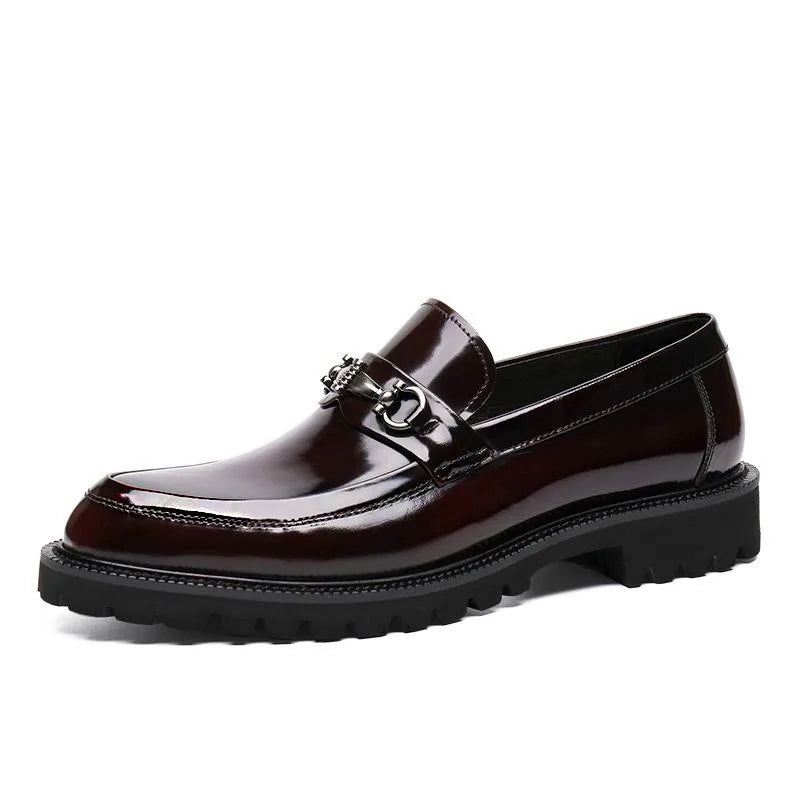Elegant Patent Leather Loafer for Women with Horsebit Buckle Chunky Lug Sole Casual Style