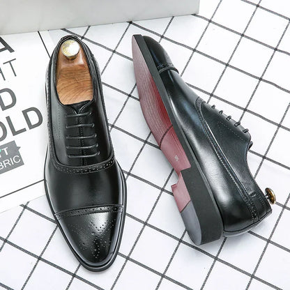 Elegant Black Leather Oxford Shoe for Women with Cap Toe Brogue Lace Up Detail Style