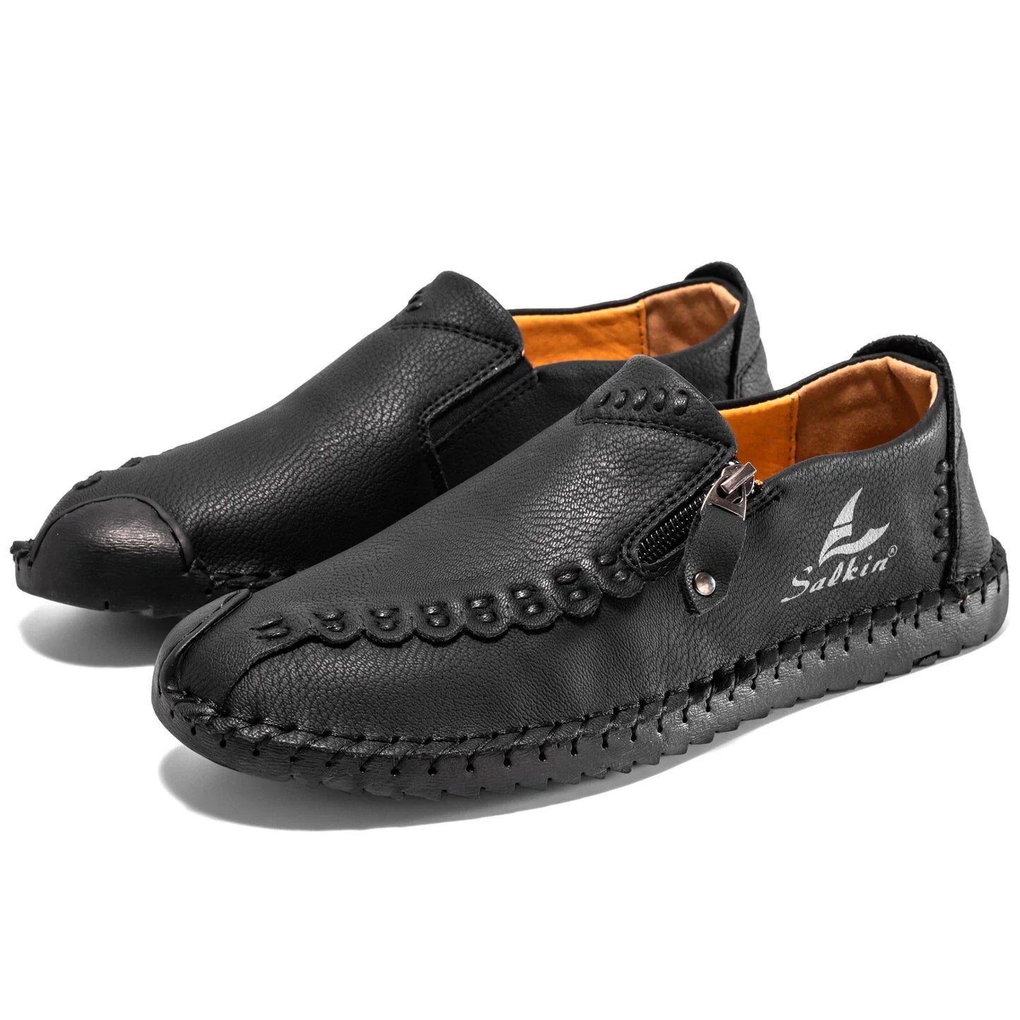 Comfortable Leather Loafer for Women with Hand Stitched Slip On Zipper Detail Casual Style