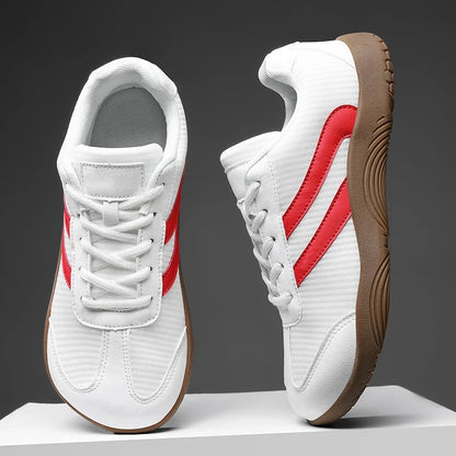 Effortless Striped Panel Sneaker for Women with Lace Up Low Top Gum Sole Casual Style