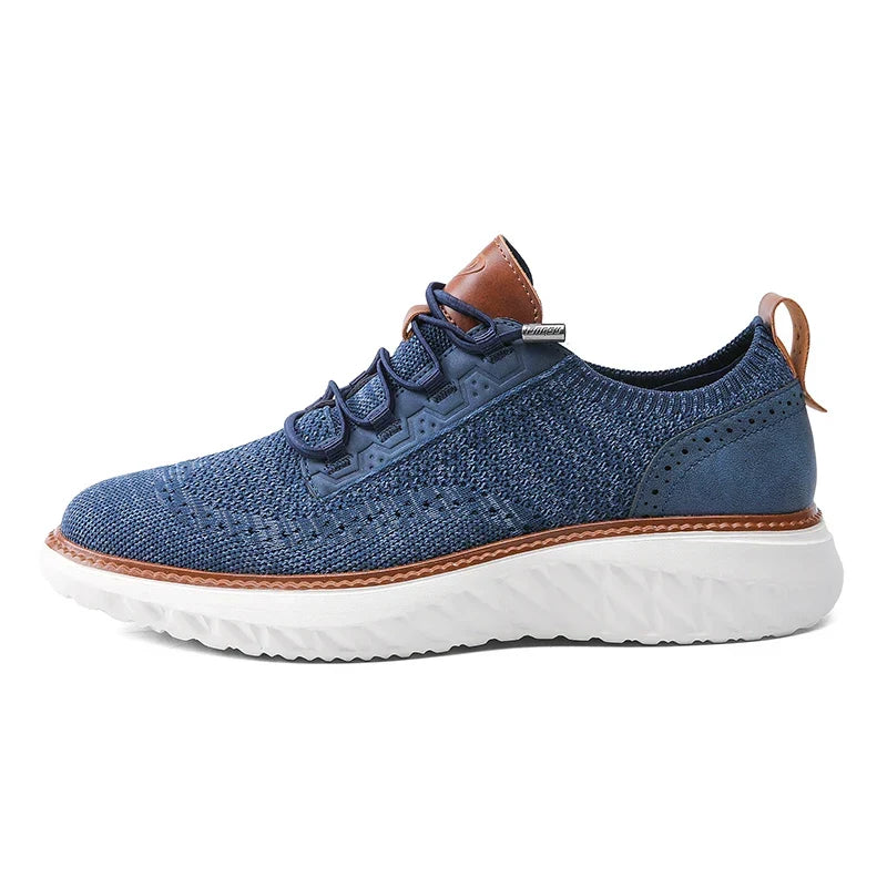 Effortless Knit Mesh Sneaker for Women with Lace Up Perforated Leather Trim Cushioned Style