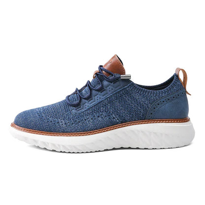 Effortless Knit Mesh Sneaker for Women with Lace Up Perforated Leather Trim Cushioned Style