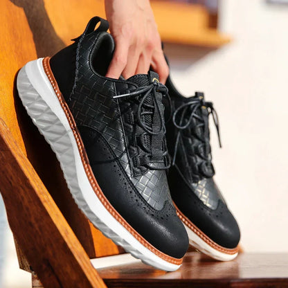 Stylish Leather Sneaker for Women with Lace Up Brogue Wingtip Perforated Chunky Sole Casual Style