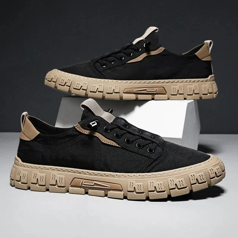 Effortless Canvas Sneaker for Women with Lace Up Pull Tab Lug Sole Casual Style
