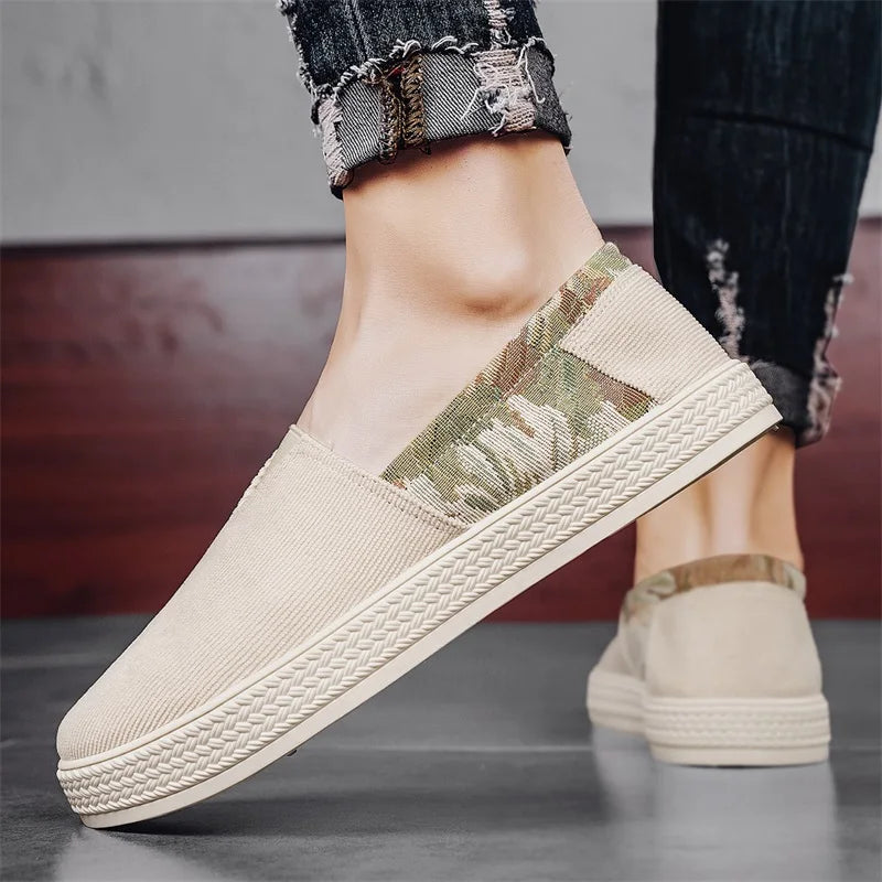 Effortless Canvas Slip-On Sneaker for Women with Floral Panel Braided Sole Casual Style