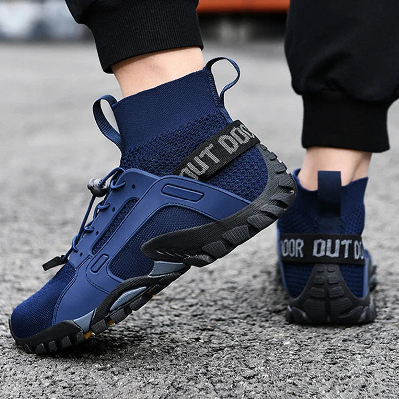 Comfortable Knit Mesh Fashion Sneaker for Women with Sock Style Collar Bungee Lace Rugged Lug Sole Outdoor Style