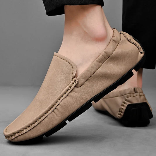 Effortless Leather Driving Loafer for Women with Stitched Moccasin Toe Slip On Casual Style
