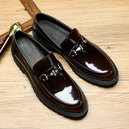 Elegant Patent Leather Loafer for Women with Horsebit Buckle Chunky Lug Sole Casual Style